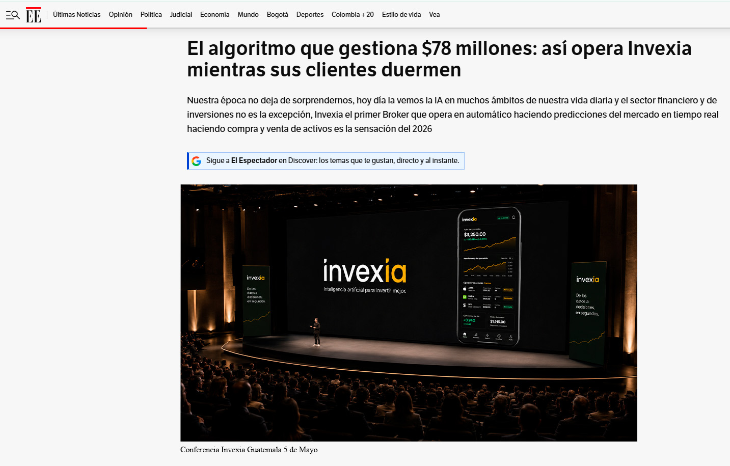 El Espectador sobre Invexia