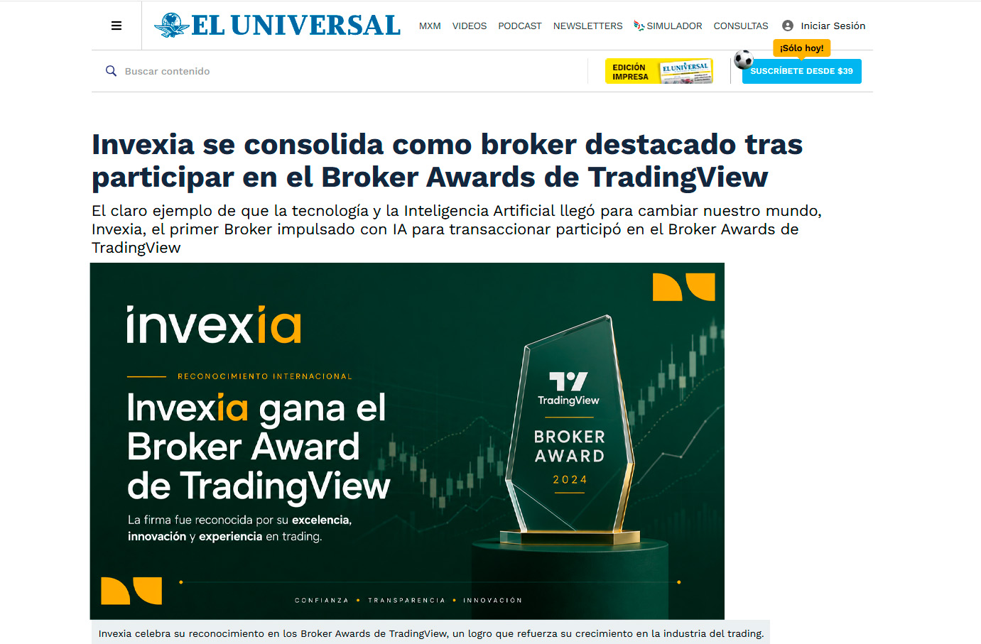 El Universal sobre Invexia